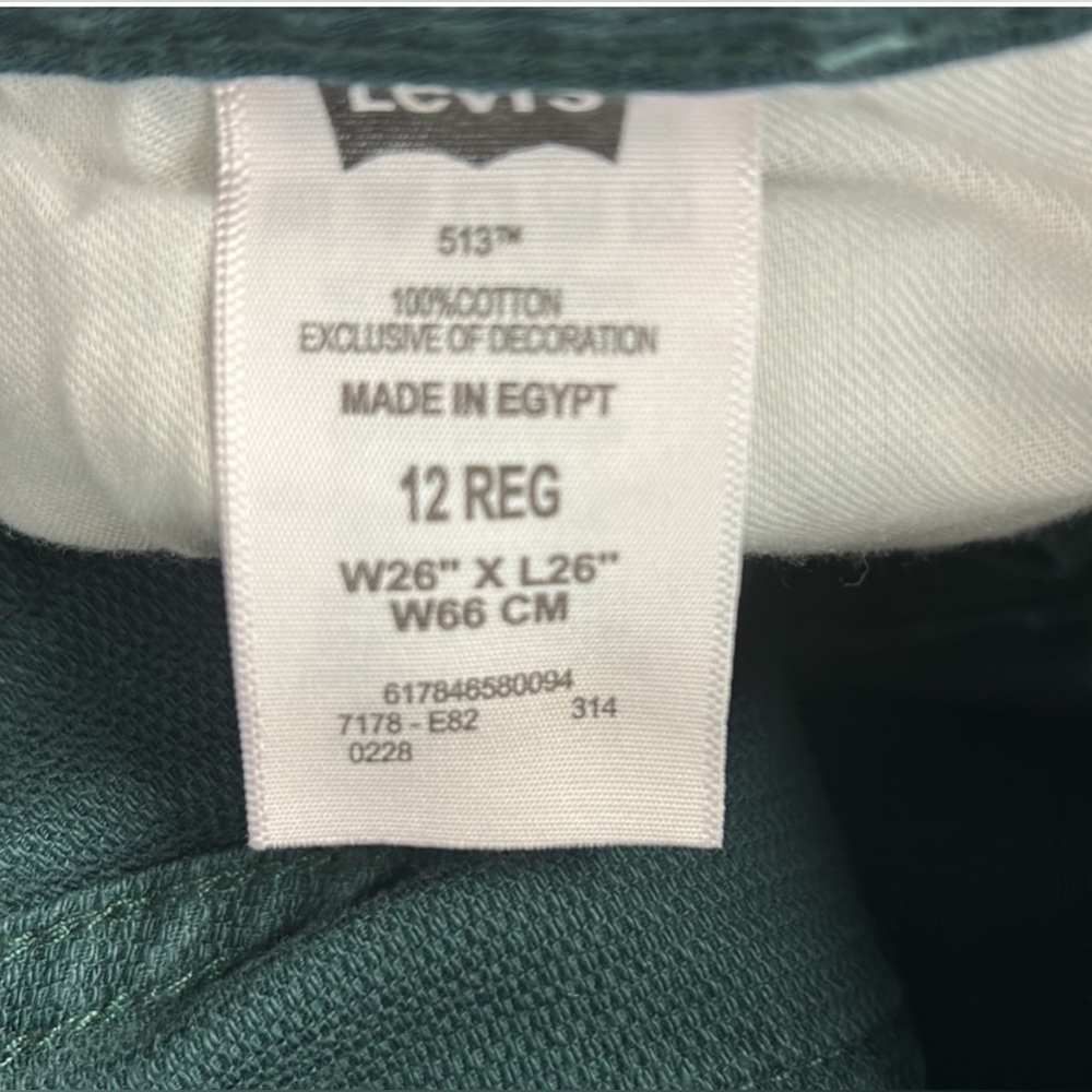 Levi's Boys 513 Slim Straight Fit Corduroy Pants - Green Size 12 Regular NWT - Picture 5 of 5